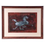 Libby Jones (20th century school) - Blue Horse - signed lower right, print and mixed media, framed &