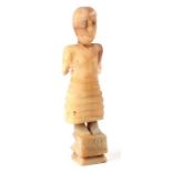 A Persian / Yemen alabaster standing figure, 35cms high.Condition ReportThe head has been broken off