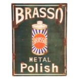 A modern distressed copy of a Brasso Metal Polish enamel sign, 30 by 40cms.