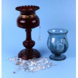 A Victorian ruby glass lustre, 35cms high; together with an Art glass vase, 19cms high (2).