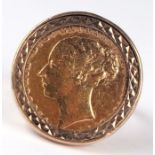 A Victorian full gold sovereign with young Victoria head, 1880, in a 9ct gold ring mount, total