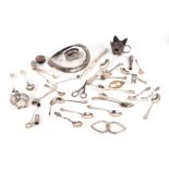 A quantity of small silver items to include a salt; flatwares; mustard spoons; and other silver
