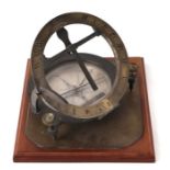 A Troughton & Simms of London brass and steel universal equinoctial sundial on a brass mounted