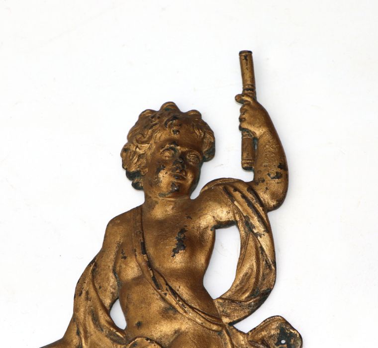 A pair of gilt bronze wall plaques depicting putti, 26cms high (2). - Image 8 of 9