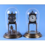 Two Anniversary clocks under glass domes, the largest 30cms high (2).