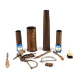 A small selection of trench art items to include letter openers, small cannon, shells and other