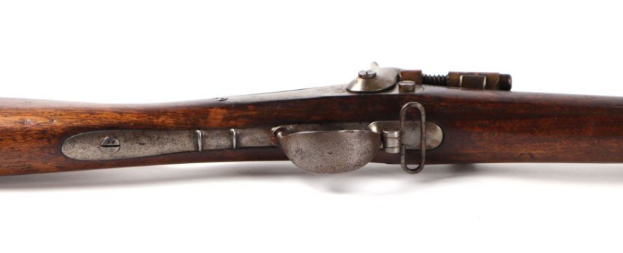A 19th century French percussion rifle with sprung lever breach barrel, suspension loops and - Image 3 of 15