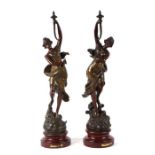 A group of three late 19th century spelter figures (one a/f), the largest 49cms high (3).