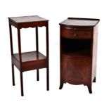 A George III style mahogany two-tier bedside table with single drawer, 34cms wide; together with a