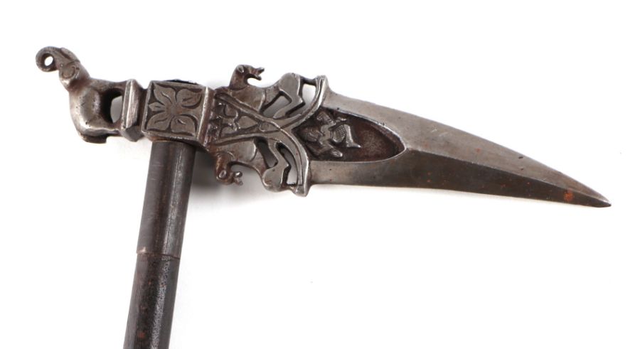 An African tribal axe with carved wood shaft, 59cms long; together with an Indian zhaghnal (2). - Image 5 of 5