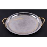 A Pierre Cardin two-handled silver plated and inlaid circular tray, signed 'Pierre Cardin', 35cms