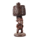 An African tribal Bamileke Cameroon bowl bearer carved wooden figure, approx 53cms high.