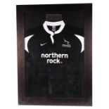 A Newcastle Falcons 2007-2008 season fully signed rugby shirt, framed & glazed,
