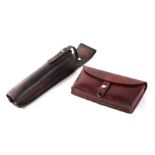 Swiss Army leather ammunition pouch or cartridge case 22.5cms (8.875ins) wide, stamped to the