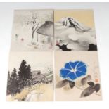 A quantity of Japanese prints depicting landscapes, figures and animals, boxed, each 24 by 27.5cms.