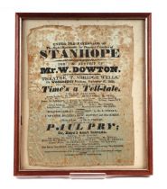A 19th century silk theatre handbill 'Tunbridge Wells Theatre, Wednesday Evening September 20th