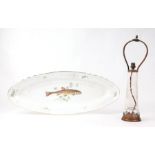 An Italian Ricard Ginori pottery salmon platter decorated with a stone loach, 67cms wide; together