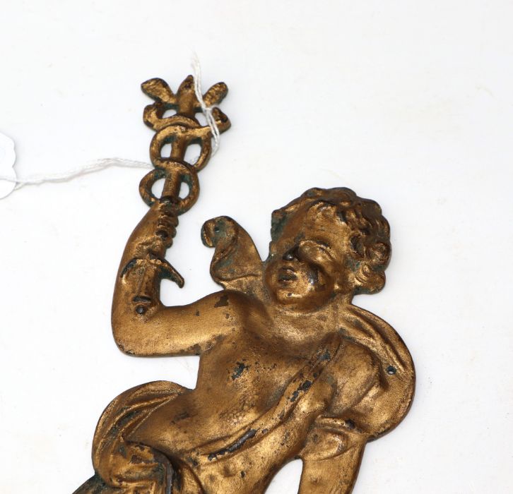 A pair of gilt bronze wall plaques depicting putti, 26cms high (2). - Image 4 of 9