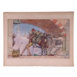 Dunstan Mortimer (early 20th century) - Arab Market Scene Depicting Two Men Pushing a Stubborn