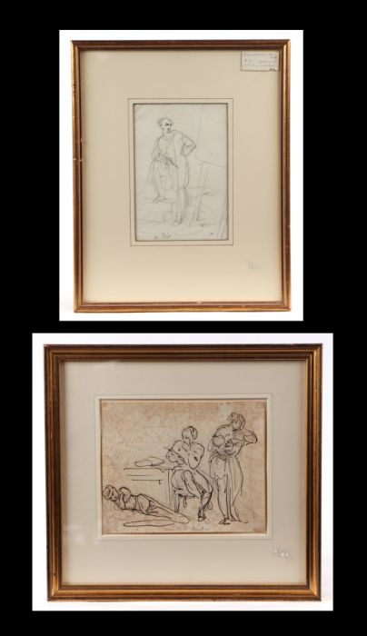 John Hayter (1800-1891) - Talent in Want - pin & ink sketch, Abbott & Holder Gallery label to verso,