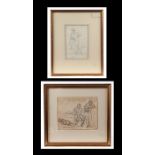 John Hayter (1800-1891) - Talent in Want - pin & ink sketch, Abbott & Holder Gallery label to verso,