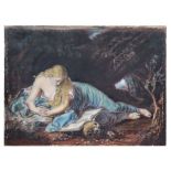 A Pre Raphaelite style Victorian study of a recumbent girl reading a book, indistinctly signed and