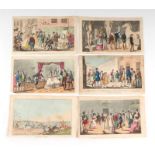 A set of eleven early 19th century hand coloured engravings from Real Life In London, printed in