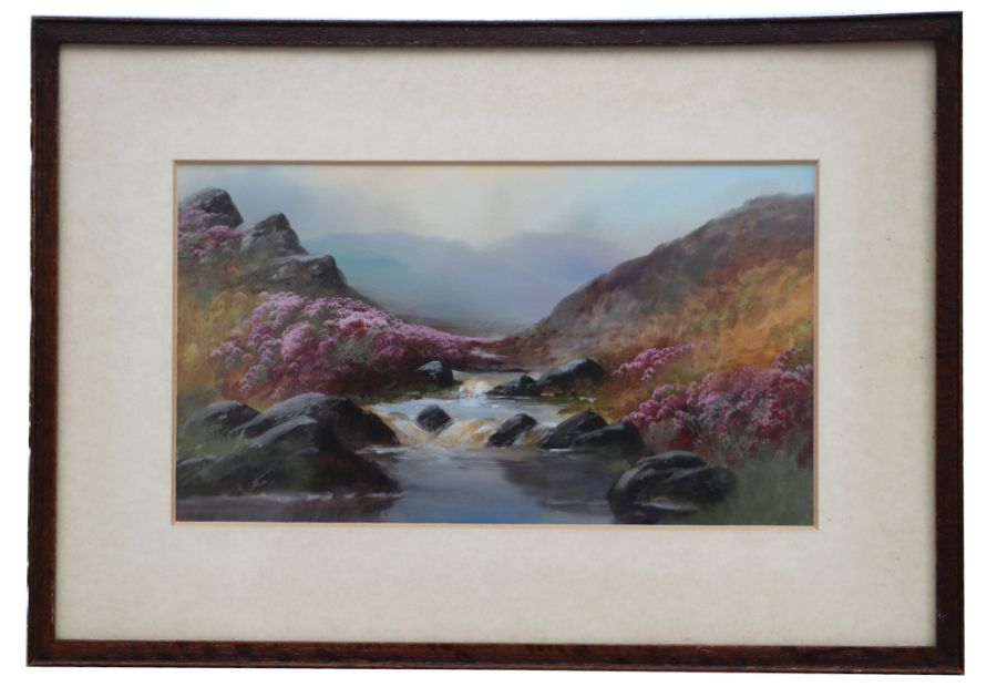 V Bre (late Victorian school) - Highland Landscape with Stream in the Foreground - gouache, signed