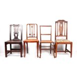 An early 19th century oak hall chair together with three other chairs (4)