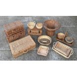A large quantity of wicker baskets and picnic boxes.