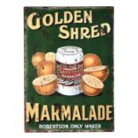 A modern copy of a Robertson Golden Shred Marmalade enamel sign, 50 by 70cms.