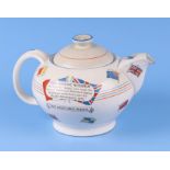 A WWII 'War Against Hitlerism' Teapot by Crown Ducal with inscription 'This Souvenir Teapot was made