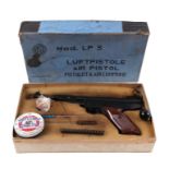 A West German EM-GE .177 air pistol, model no. LP3a, in original cardboard box.Condition ReportThe