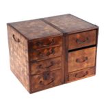 A Japanese parquetry inlaid table cabinet (a/f), 33cms wide.