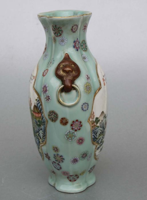 A Chinese Republic style vase decorated with landscapes and calligraphy within panels, on a - Image 3 of 7