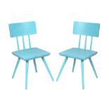 A pair of blue painted elm chairs (2).