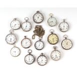 Thirteen silver open faced pocket watches for spares or repairs (13).