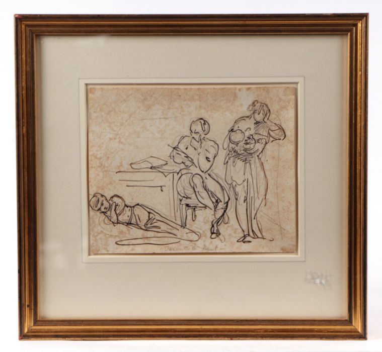 John Hayter (1800-1891) - Talent in Want - pin & ink sketch, Abbott & Holder Gallery label to verso, - Image 2 of 3