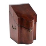 A George III figured mahogany knife box with fitted interior, 38cms high.