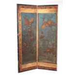 A Chinese silk embroidered two-fold screen decorated with birds and flowers (a/f), each panel 46