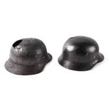 Two WW2 Nazi German M42 helmets (Normandy battlefield pickups) both a/f