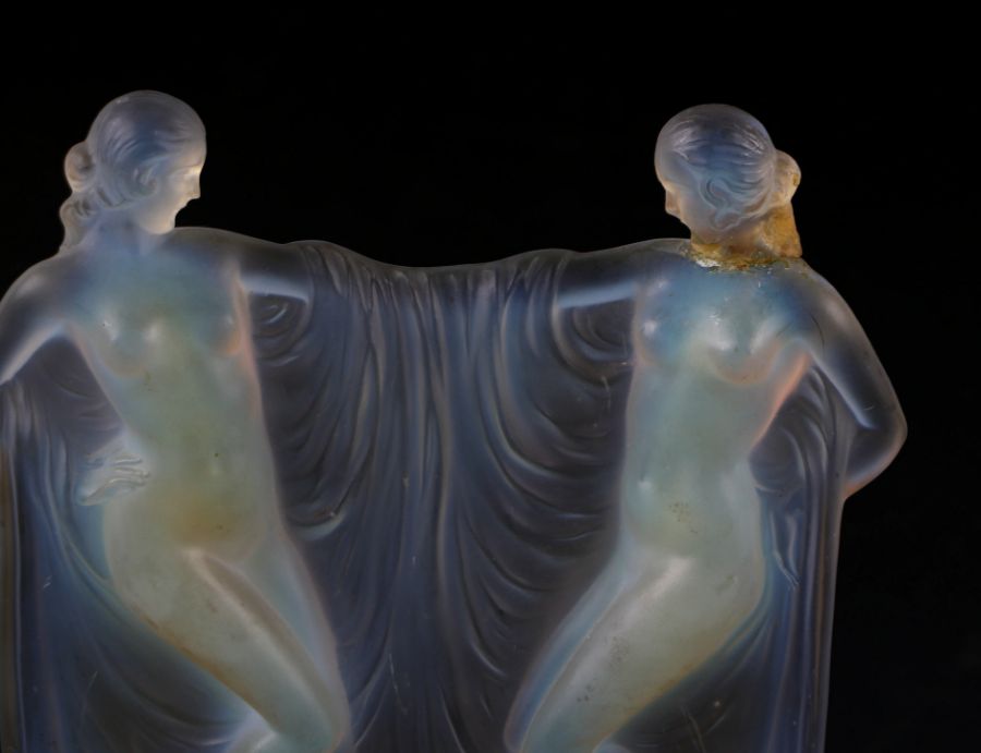 A Rene Lalique style early 20th century opalescent glass figural group depicting two female nudes - Image 2 of 3