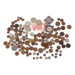 A quantity of assorted GB and continental loose coinage to include Victorian threepenny bits;