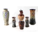 A group of Royal Doulton stoneware vases; together with a Doulton Lambeth stoneware water jug, the
