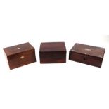 Two Victorian rosewood jewellery boxes; together with a figured walnut example, the largest 34cms