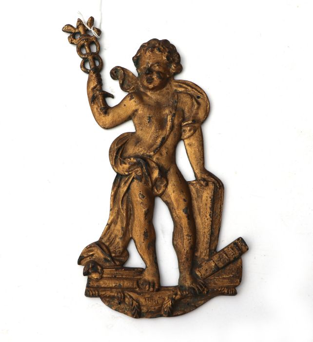 A pair of gilt bronze wall plaques depicting putti, 26cms high (2). - Image 2 of 9