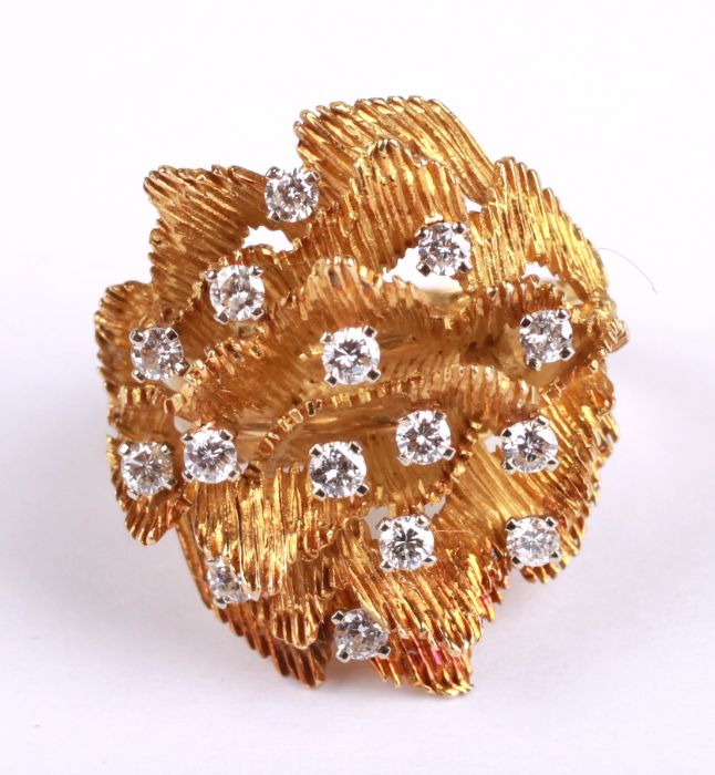 An 18ct gold modern design ring set with fourteen diamonds, approx UK size 'O', 12.9g. - Image 2 of 2