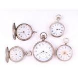 A group of silver cased pocket watches to include two open faced fob watches and two full hunter