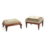 A 19th century mahogany footstool with upholstered seat; together with a Victorian footstool (2).