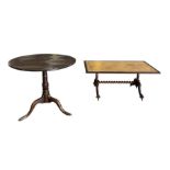 A George III oak tripod table with later adaptions, with turned column on triform base with